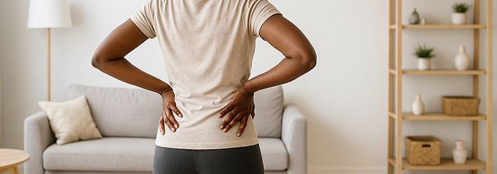 A person holding their lower back.