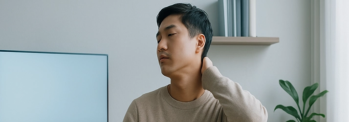 A person holding their neck.